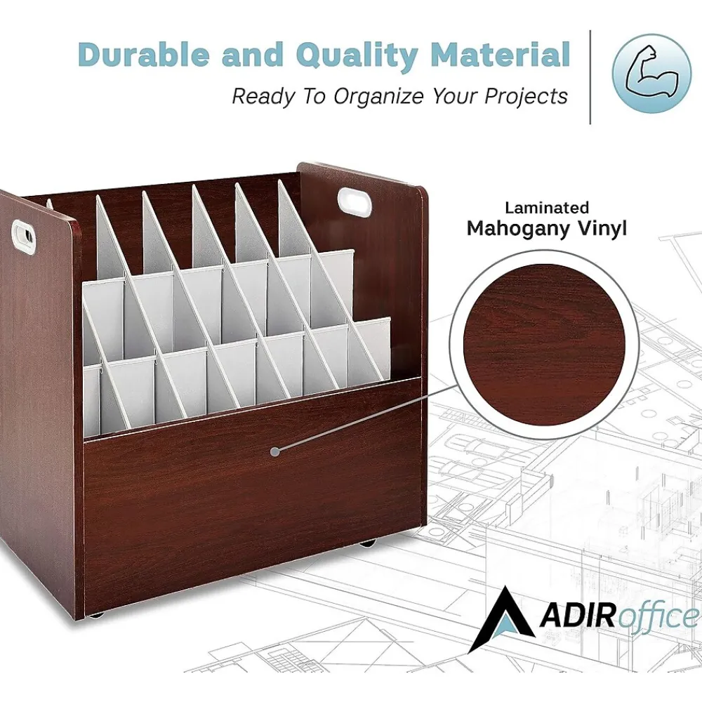 File Cabinets*AdirOffice 21-Slot Roll File, Lockable, 28.5"H x 30"W x 15.75"D, Mahogany (625-MA-KIT1)