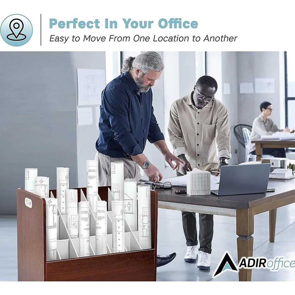 File Cabinets*AdirOffice 21-Slot Roll File, Lockable, 28.5"H x 30"W x 15.75"D, Mahogany (625-MA-KIT1)