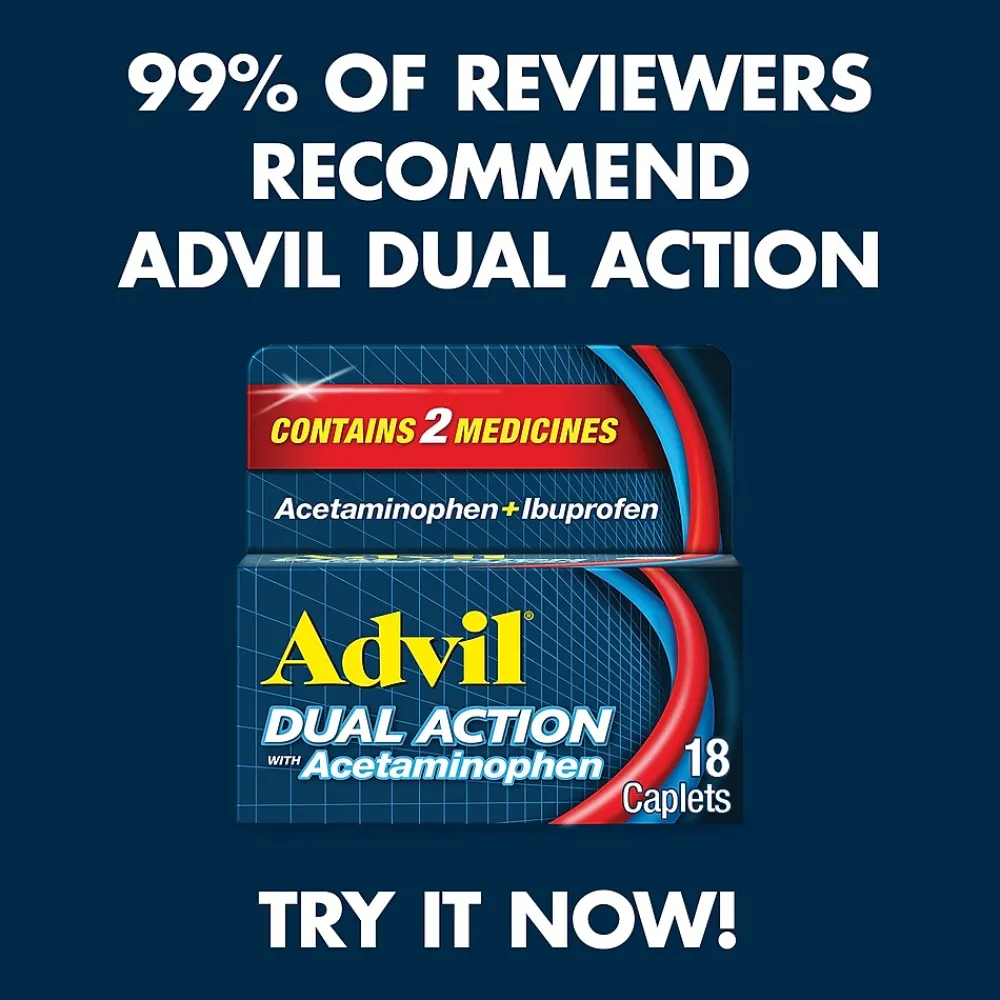 Dual Action 250mg Acetaminophen/125mg Ibuprofen Caplets, 2/Packet, 50 Packets/Box (014795)<Advil Online
