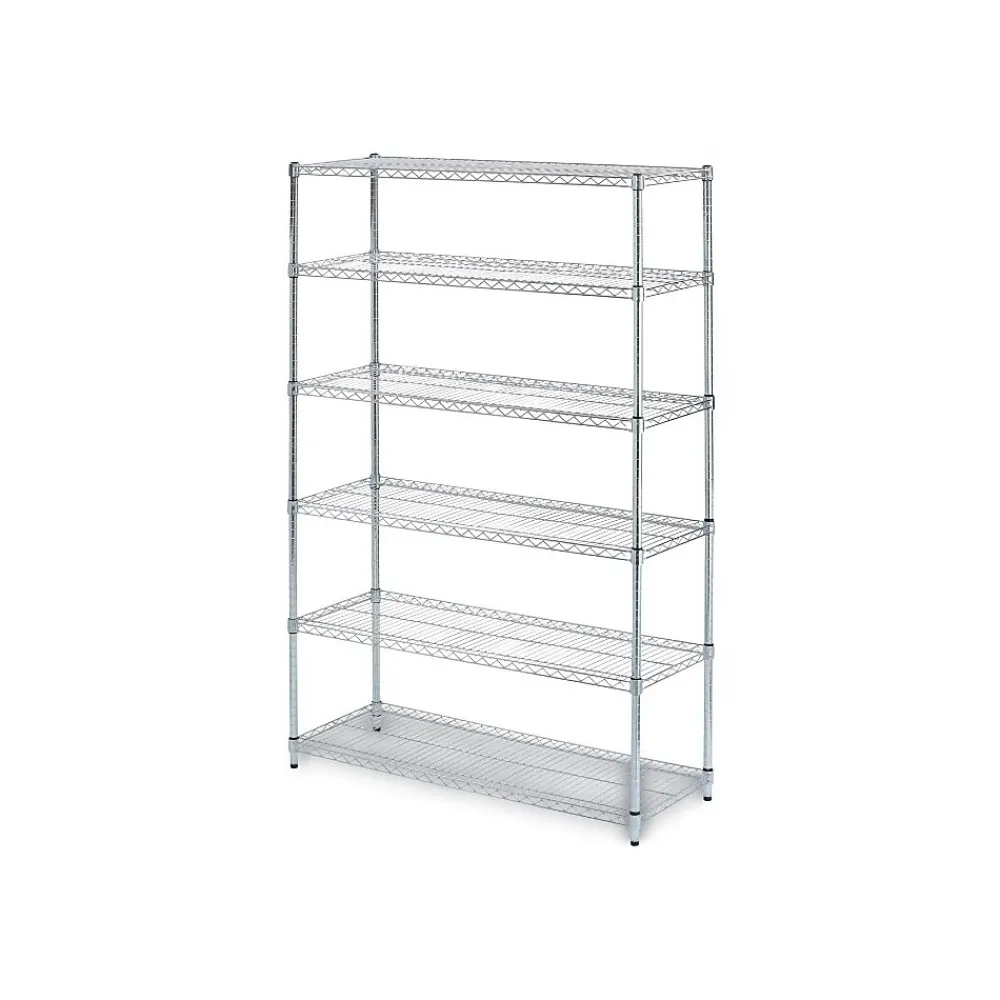 Shelving*Alera 6-Shelf Commercial Wire Shelving Kit, 72"H x 48"W x 18"D, Silver (ALESW664818SR)