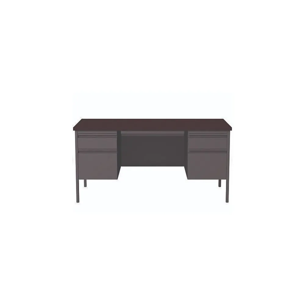 Office Desks*Alera 60"W Double Pedestal Desk, Mahogany/Charcoal (ALEHSD6030CM)