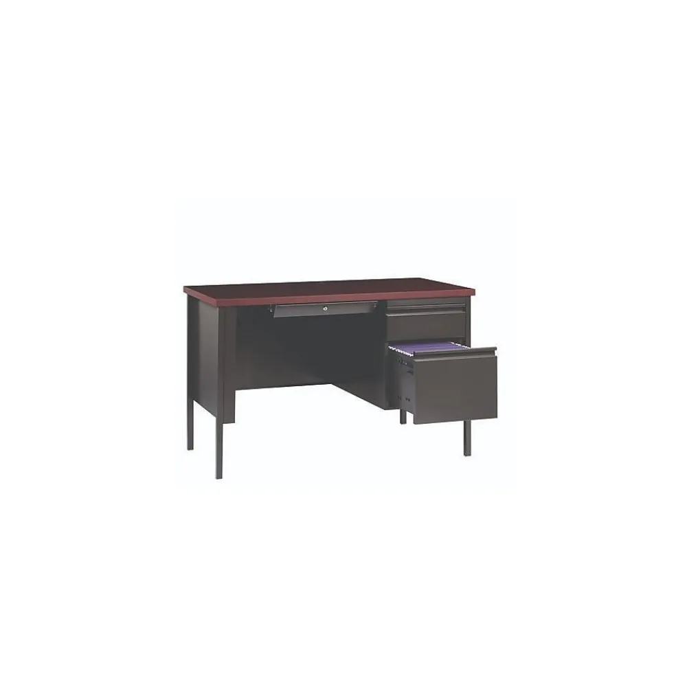 Office Desks*Alera 45"W Single Pedestal Desk, Mahogany/Charcoal (ALEHSD4524CM)