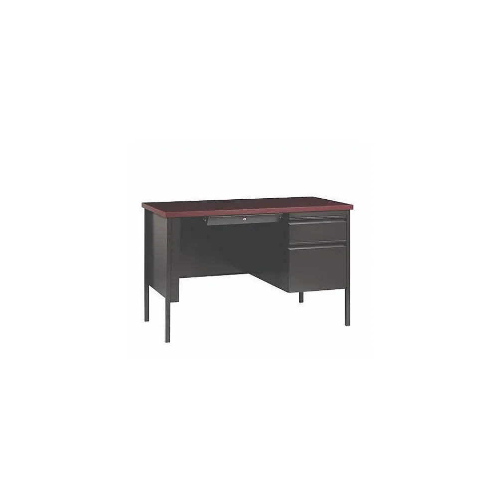Office Desks*Alera 45"W Single Pedestal Desk, Mahogany/Charcoal (ALEHSD4524CM)