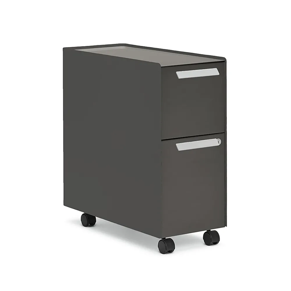 File Cabinets*Allsteel Radii 2-Drawer Mobile Vertical File Cabinet, Letter/Legal Size, Lockable, 21"H x 10"W x 24"D, Flint (APGMBS249TFN001)