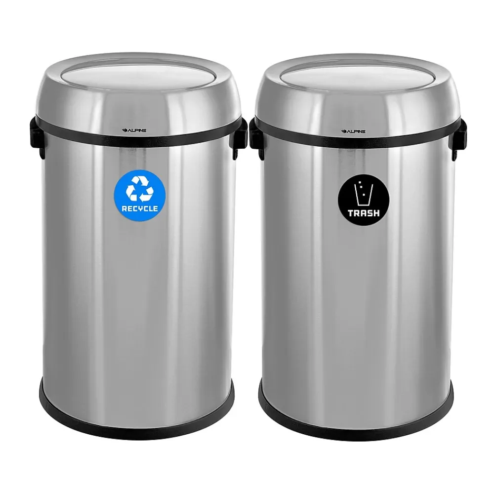 Alpine Dual-Stream Trash/Recycling Station, 34-Gallon, Stainless Steel (ALP470-65L-1-R-T)<Alpine Industries Sale