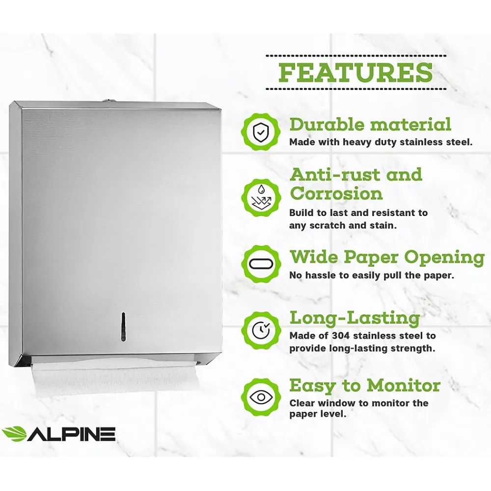 Centerpull Paper Towel Dispenser, Stainless Steel, 2/Pack (480-2PK)<Alpine Industries Outlet