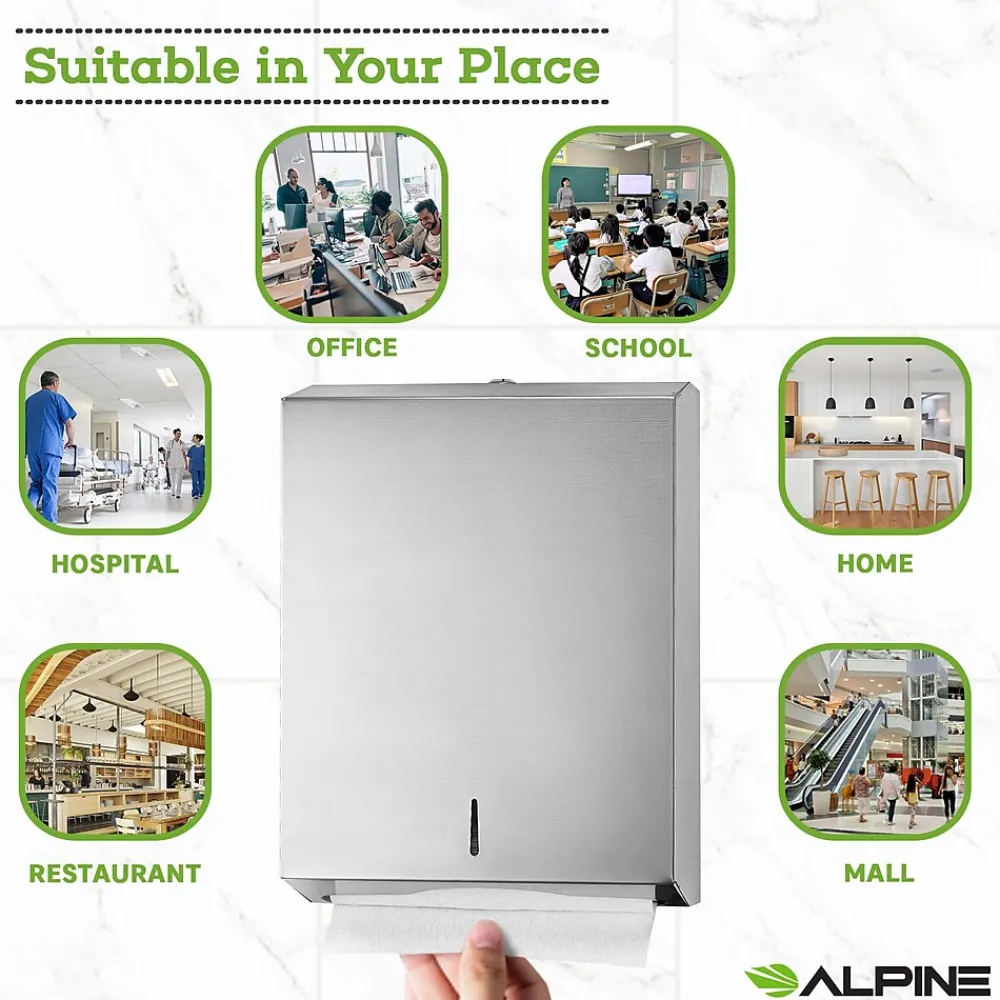 Centerpull Paper Towel Dispenser, Stainless Steel, 2/Pack (480-2PK)<Alpine Industries Outlet