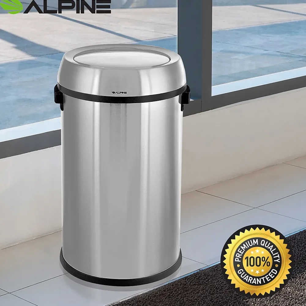 Commercial Trash Can with Swing Lid, Stainless Steel, 17 Gallon (470-65L-1)<Alpine Industries Sale