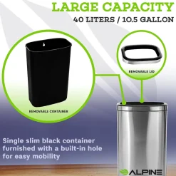 Commercial Indoor Three-Stream Recycling Station, 10.5 Gallon, Stainless Steel (ALP470-40L-R-T-CO)<Alpine Industries Hot