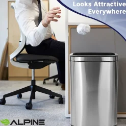 Commercial Indoor Three-Stream Recycling Station, 10.5 Gallon, Stainless Steel (ALP470-40L-R-T-CO)<Alpine Industries Hot