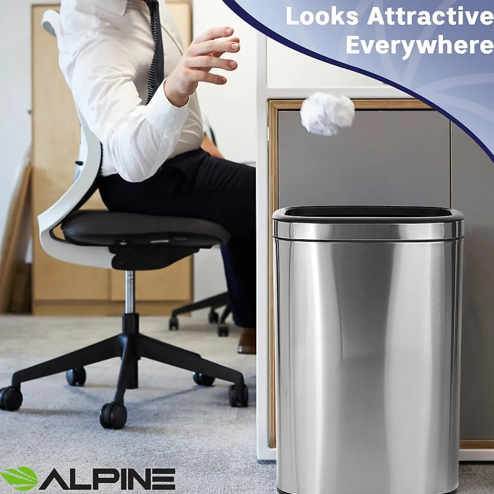 Commercial Indoor Three-Stream Recycling Station, 10.5 Gallon, Stainless Steel (ALP470-40L-R-T-CO)<Alpine Industries Hot