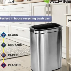Commercial Indoor Three-Stream Recycling Station, 10.5 Gallon, Stainless Steel (ALP470-40L-R-T-CO)<Alpine Industries Hot