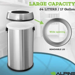 Commercial Indoor Single-Stream Recycling Station, 17-Gallon, Stainless Steel (ALP470-65L-R)<Alpine Industries Discount