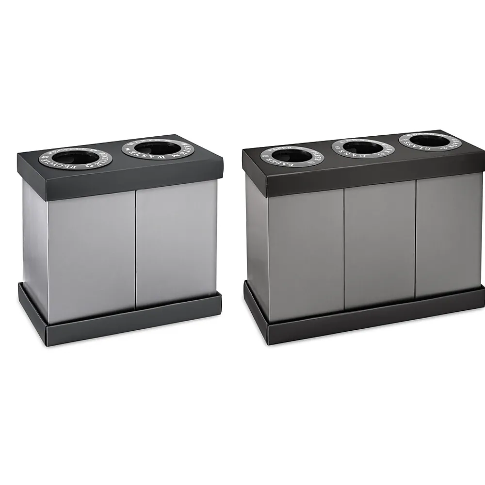 Commercial Indoor Five-Stream Recycling Station, 140-Gallon, Black/Gray (ALP471-02-BLK-PKG)<Alpine Industries