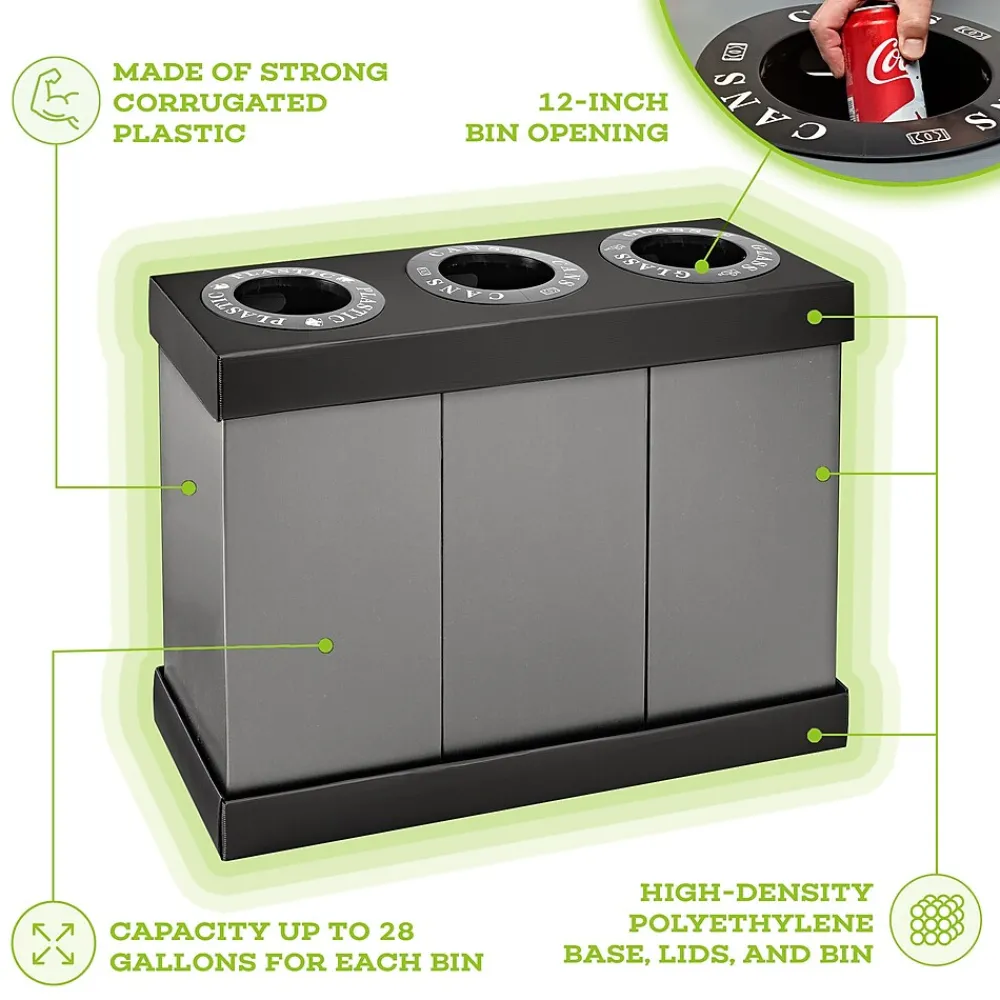 Commercial Indoor Five-Stream Recycling Station, 140-Gallon, Black/Gray (ALP471-02-BLK-PKG)<Alpine Industries