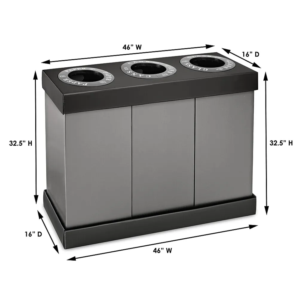 Commercial Indoor Five-Stream Recycling Station, 140-Gallon, Black/Gray (ALP471-02-BLK-PKG)<Alpine Industries