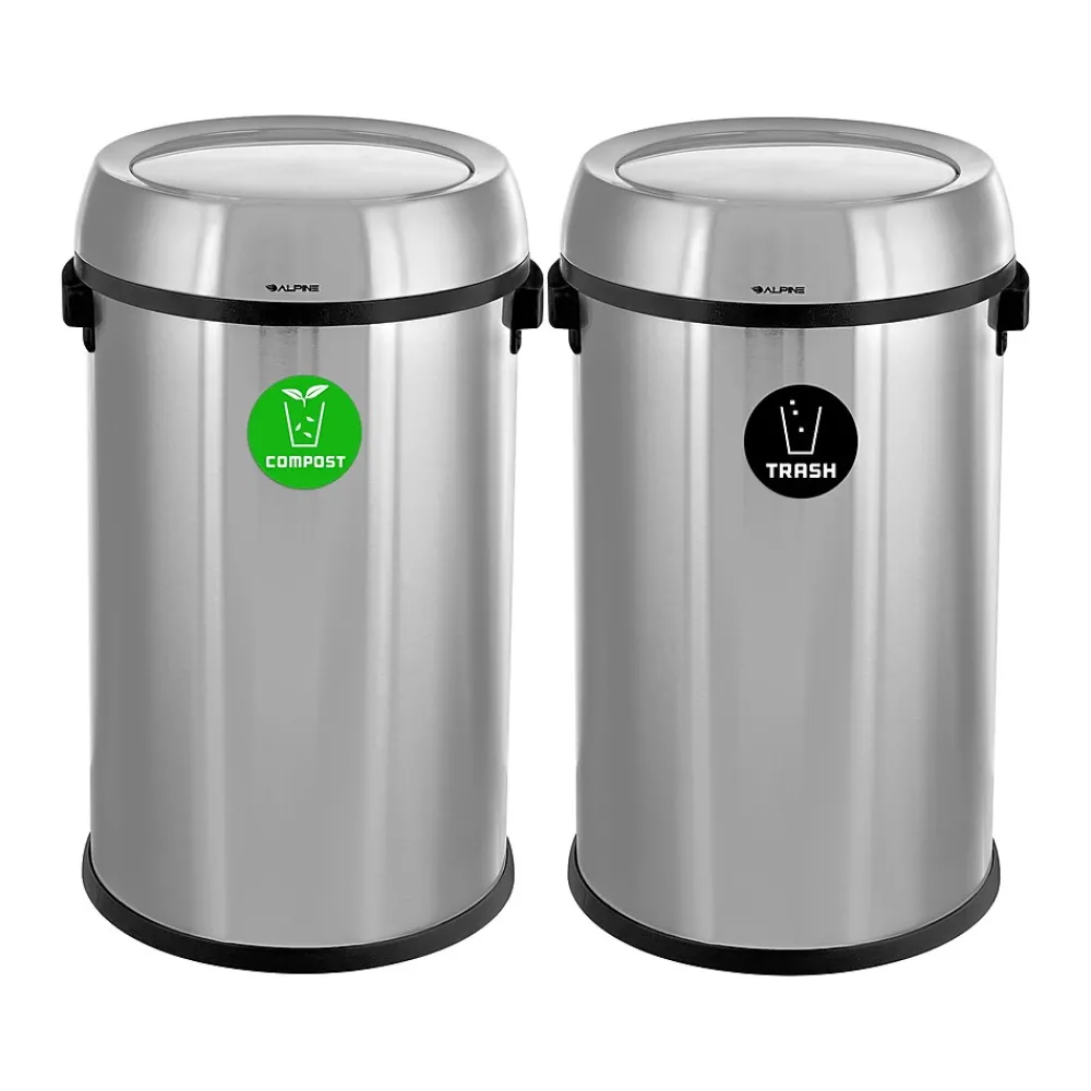 Dual-Stream Trash/Compost Station, 34-Gallon, Stainless Steel (ALP470-65L-1-CO-T)<Alpine Industries Discount