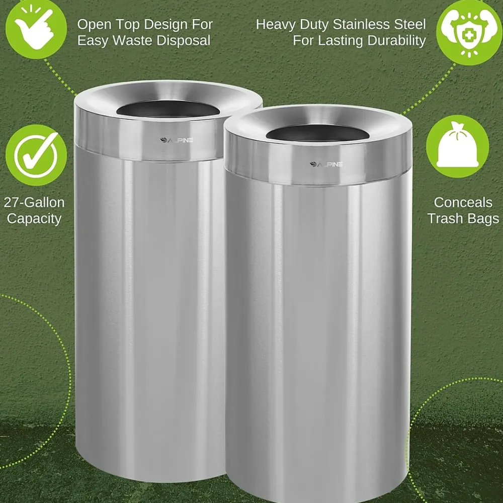 Dual-Stream Compost/Trash Recycling Station, 54-Gallon, Stainless Steel (ALP475-27-CO-T)<Alpine Industries Clearance
