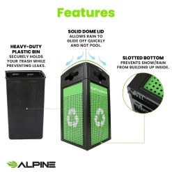 GS Series Steel Trash Can & Recycling Bin Combo, 80 Gallon, Green (ALP471-40-SILGC-MK)<Alpine Industries Best