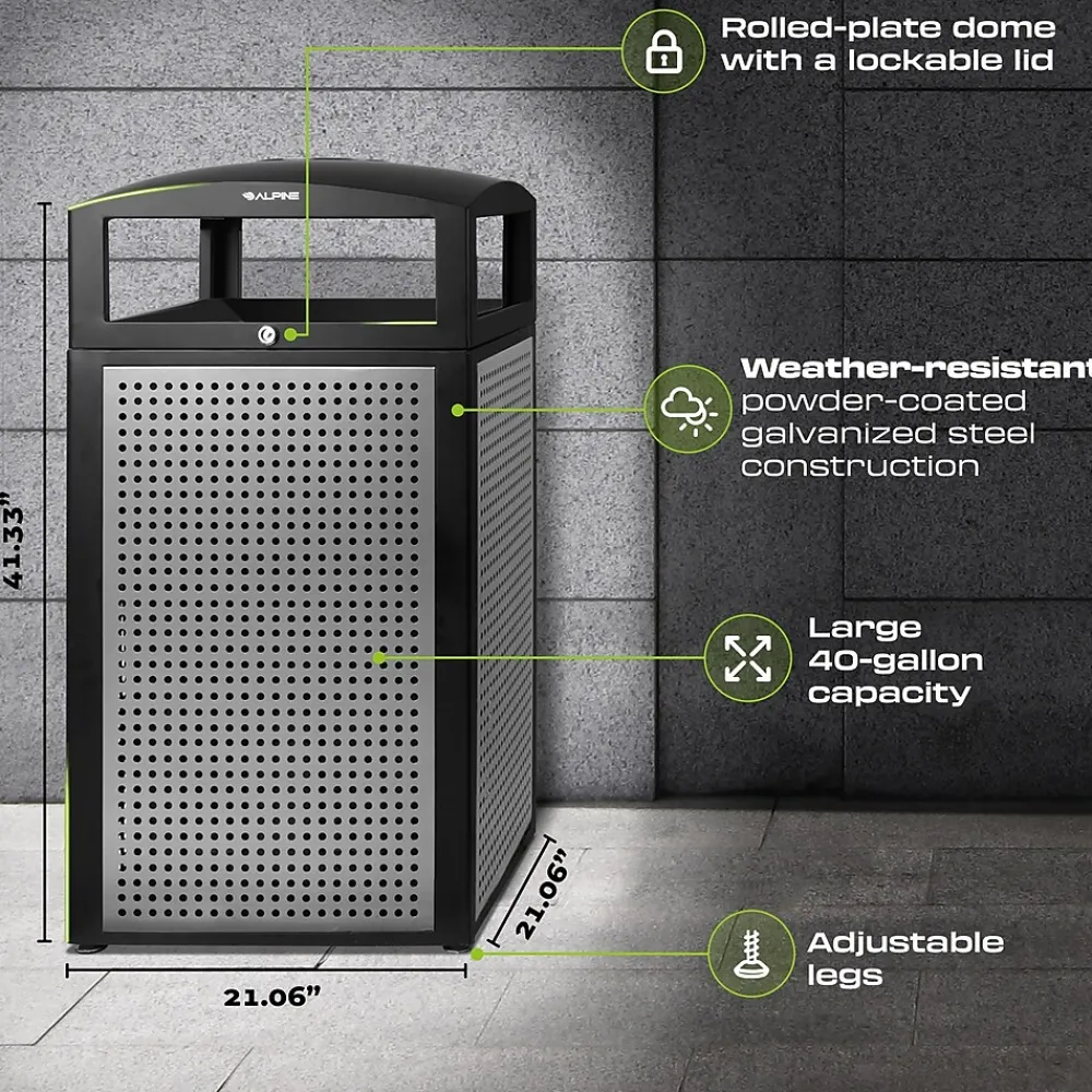 GS Series Steel Trash Can & Recycling Bin Combo, 80 Gallon, Green (ALP471-40-SILGC-MK)<Alpine Industries Best