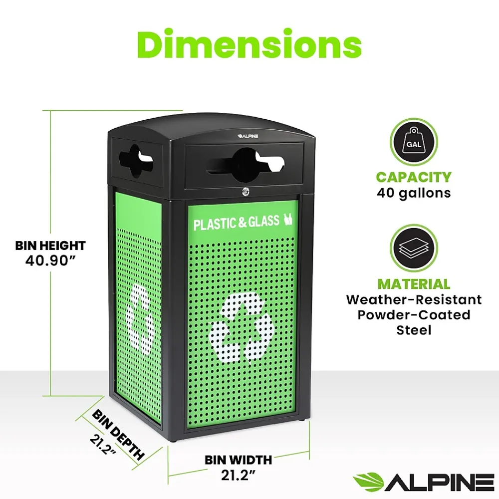 GS Series Steel Recycling Bin, 80 Gallon, Green (ALP471-40-GSCM-MK)<Alpine Industries Outlet