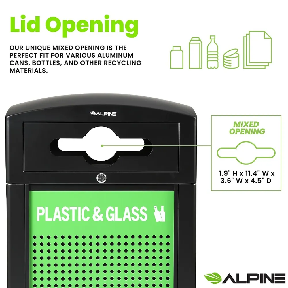 GS Series Steel Trash Can & Recycling Bin Combo, 80 Gallon, Gray/Green (ALP471-40-GYGC-MK)<Alpine Industries Outlet