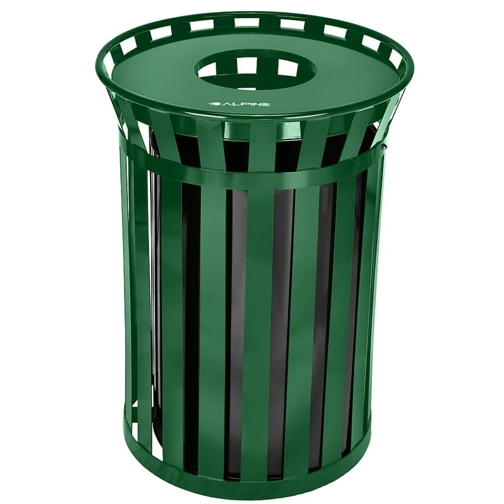 Metal Outdoor Commercial Trash Can, 38-Gallon, Green (479-38-GRN)<Alpine Industries Hot