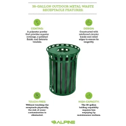 Metal Outdoor Commercial Trash Can, 38-Gallon, Green (479-38-GRN)<Alpine Industries Hot