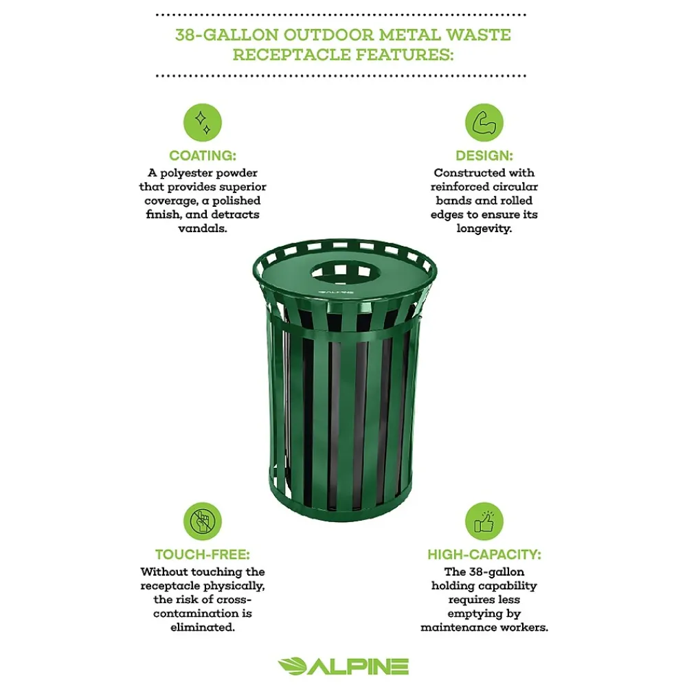 Metal Outdoor Commercial Trash Can, 38-Gallon, Green (479-38-GRN)<Alpine Industries Hot