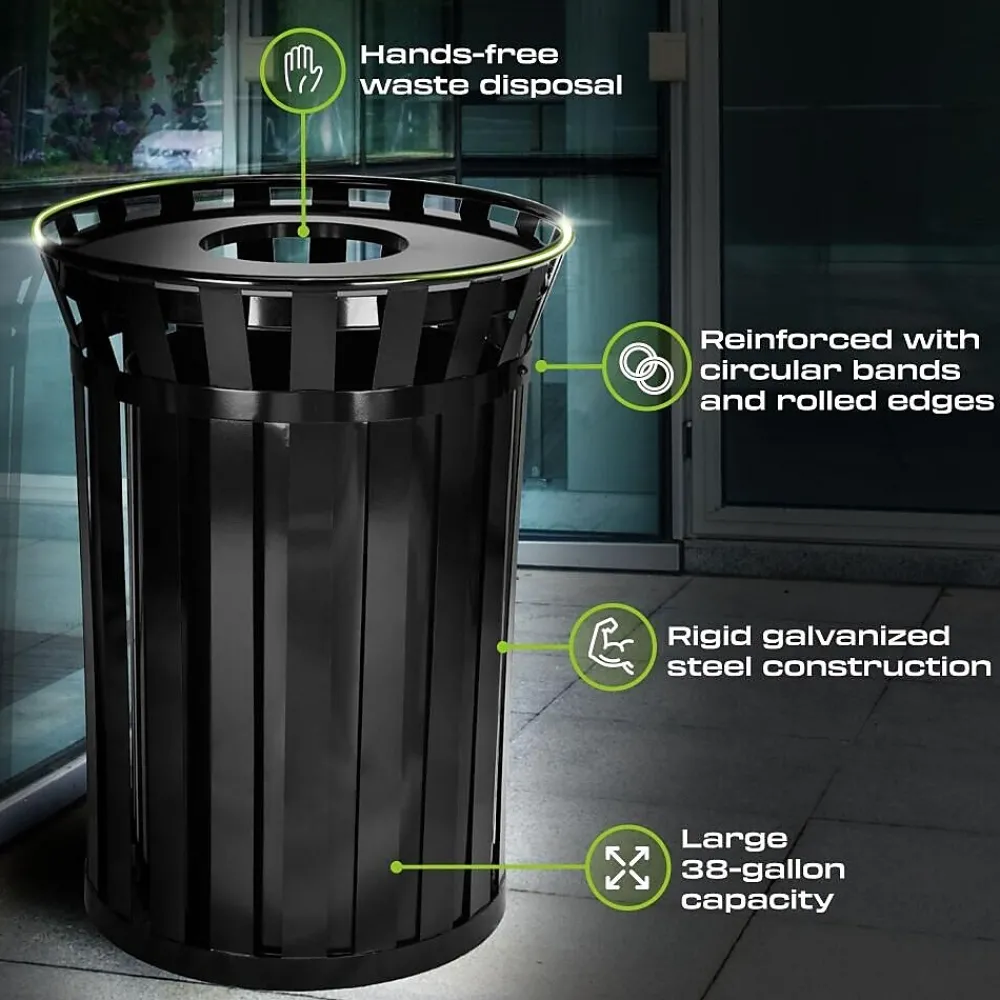 Metal Trash Can, 38 Gallon, Black (479-38)<Alpine Industries New