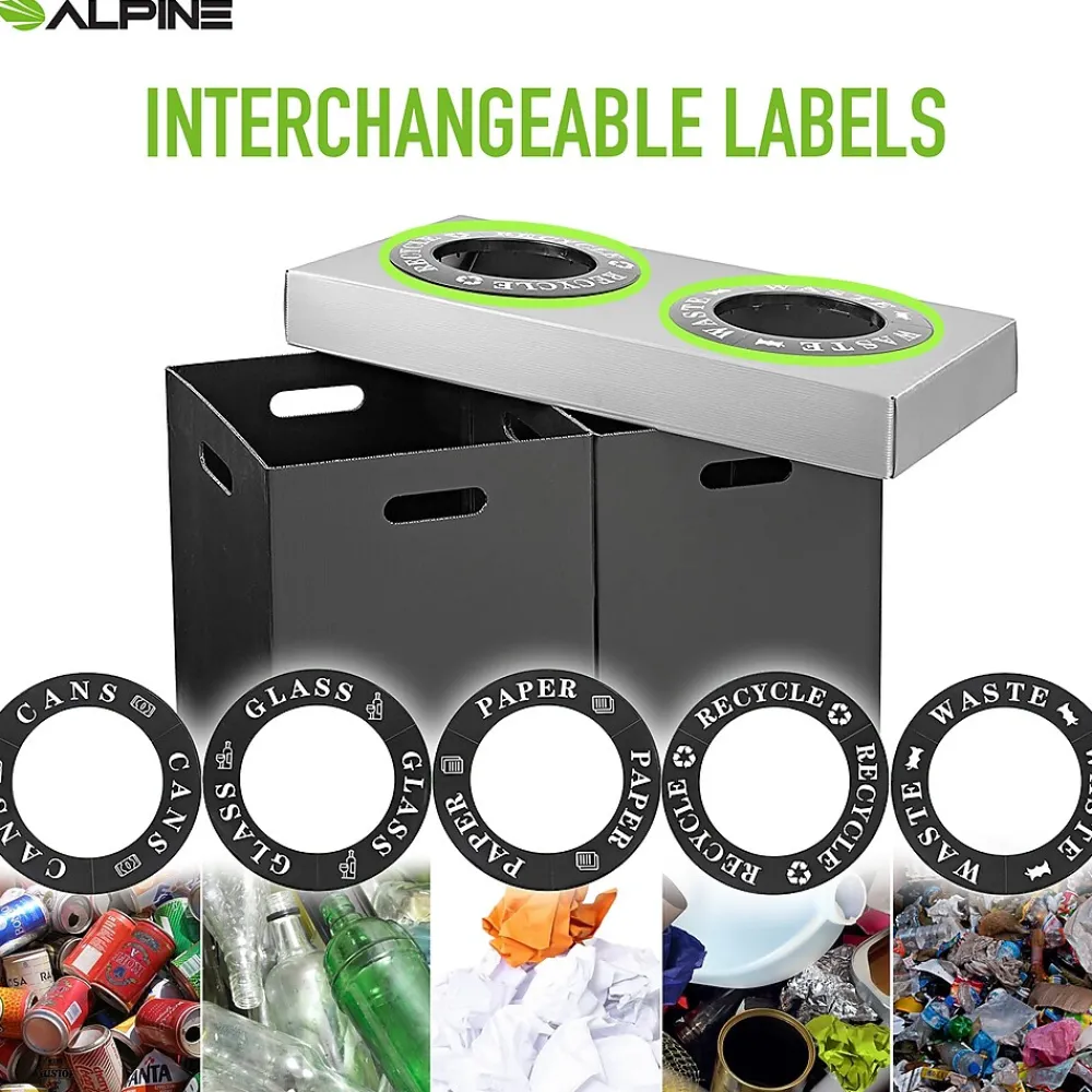 Plastic 2-Compartment Indoor Trash Can and Recycling Bin, 28 Gal., Black, 2/Pack (471-02-BLK-2PK)<Alpine Industries Hot