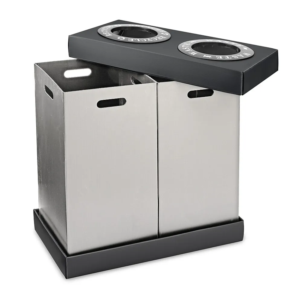 Plastic 2-Compartment Indoor Trash Can and Recycling Bin, 28 Gal., Black, 2/Pack (471-02-BLK-2PK)<Alpine Industries Hot