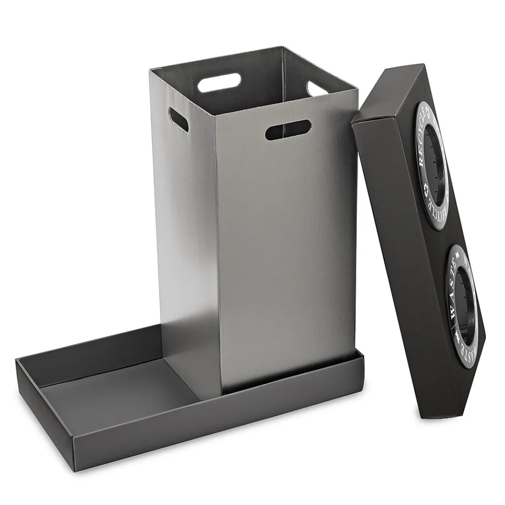 Plastic 2-Compartment Indoor Trash Can and Recycling Bin, 28 Gal., Black, 2/Pack (471-02-BLK-2PK)<Alpine Industries Hot