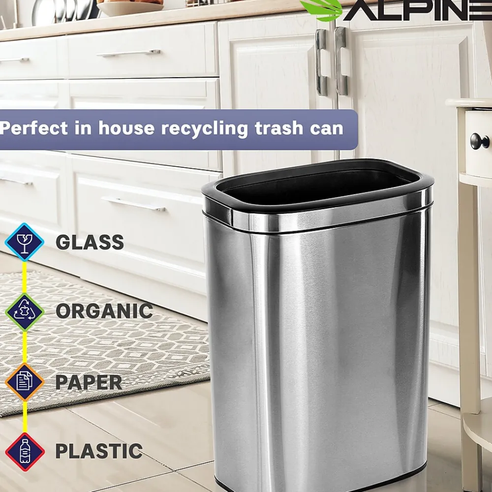 Recycling Station, 10.5 Gallon, Silver (ALP470-40L-R)<Alpine Industries New