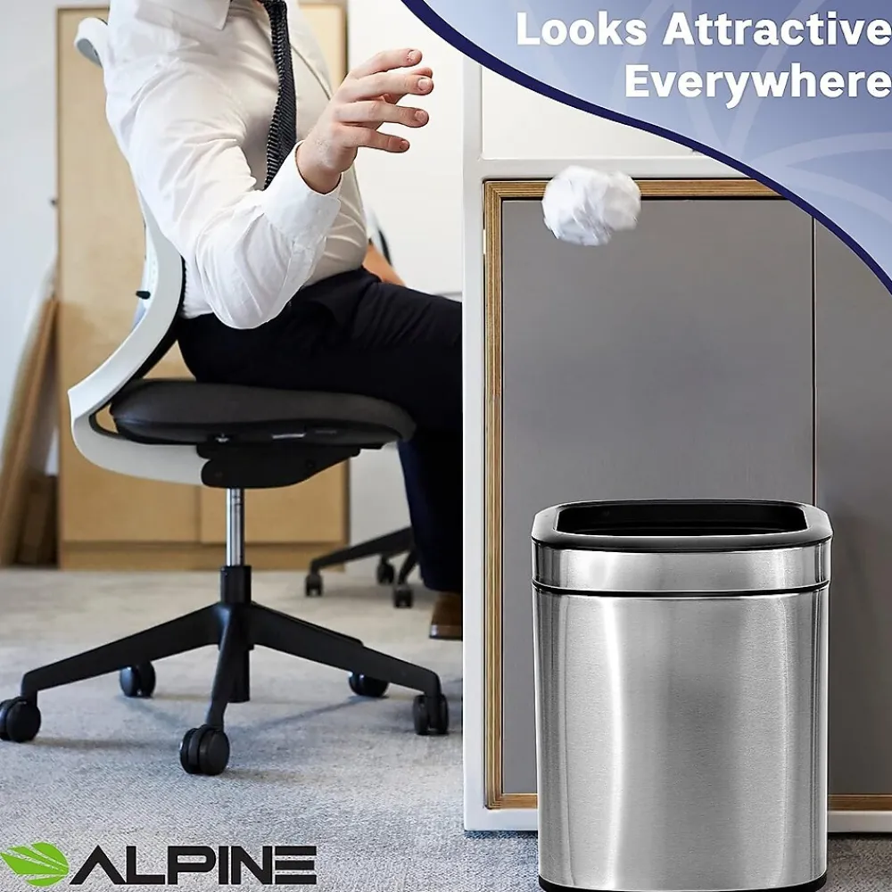 Stainless Steel Indoor Trash Can with Liner, 2.6 Gallon, Silver (470-10L)<Alpine Industries New