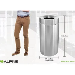 Stainless Steel Indoor Trash Can with Open Lid, 50-Gallon, 2/Pack (ALP475-50-2PK)<Alpine Industries Hot