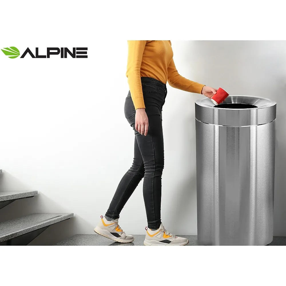 Stainless Steel Indoor Trash Can with Open Lid, 50-Gallon, 2/Pack (ALP475-50-2PK)<Alpine Industries Hot