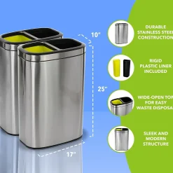 Stainless Steel Trash Can with Open Lid, 10.5-Gallon, 2/Pack (ALP470-R-40L-2PK)<Alpine Industries Discount