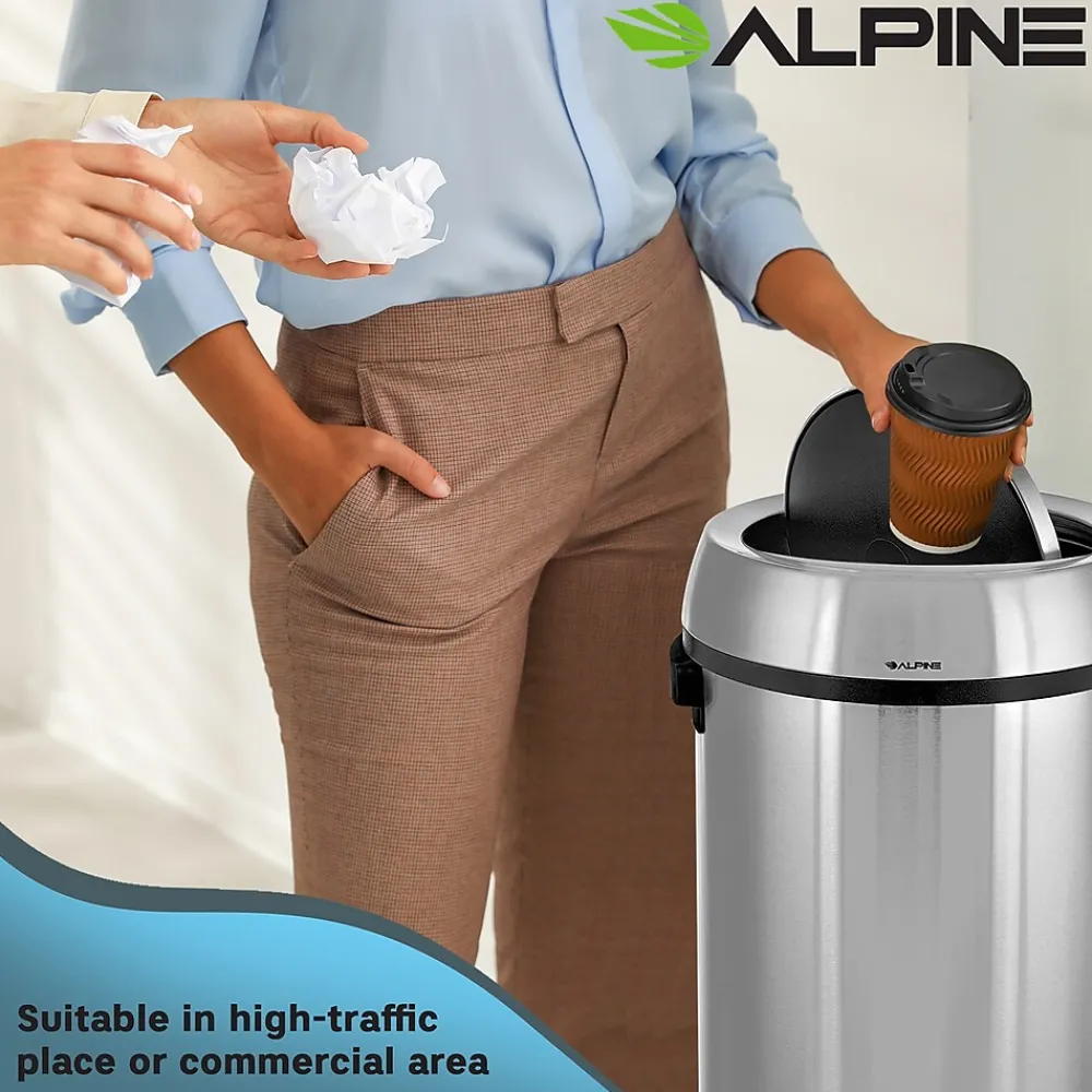 Stainless Steel Trash Can with Swing Lid, 17-Gallon (ALP470-65L-1)<Alpine Industries Online