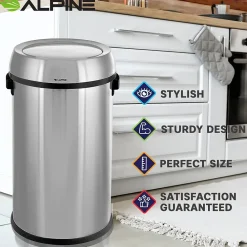 Stainless Steel Trash Can with Swing Lid, 17-Gallon (ALP470-65L-1)<Alpine Industries Online
