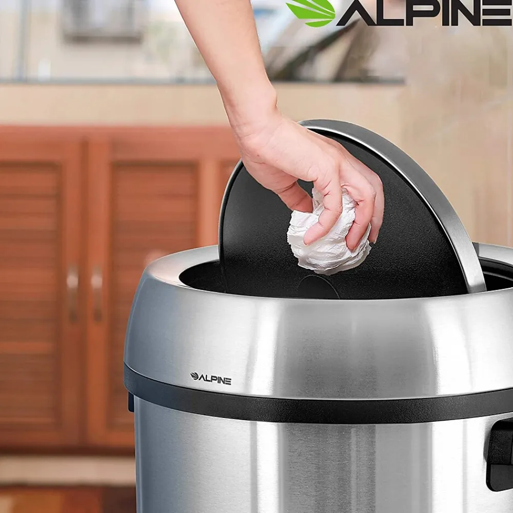 Stainless Steel Trash Can with Swing Lid, 17-Gallon (ALP470-65L-1)<Alpine Industries Online