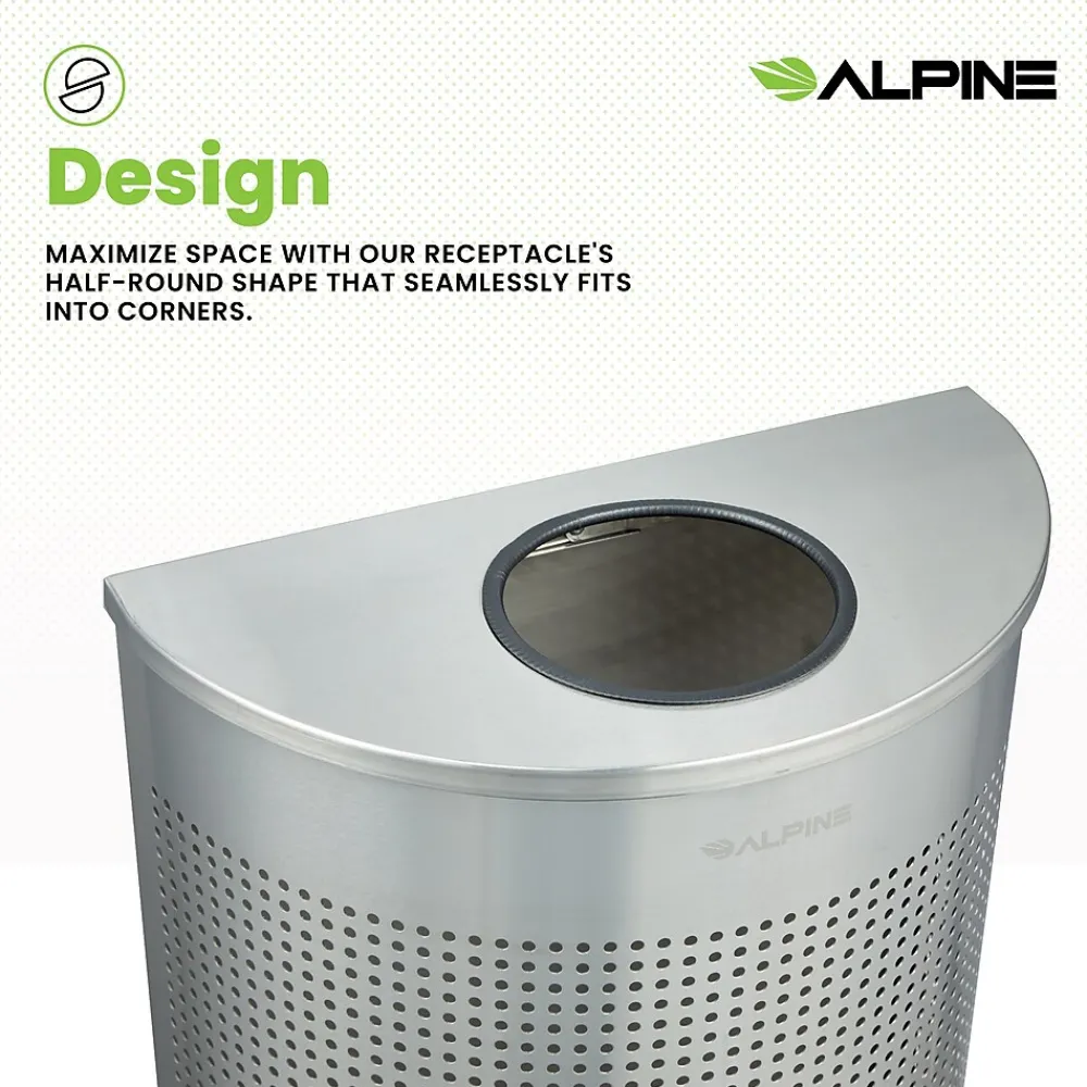 Stainless Steel Perforated Half Round Trash Can, 12 Gallon, (ALP438-12HR-SS)<Alpine Industries Online