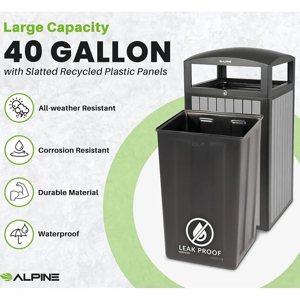 Steel Outdoor Trash Can with Dome Lid, 40 Gallon, (ALP471-40-WD-GRY)<Alpine Industries Discount