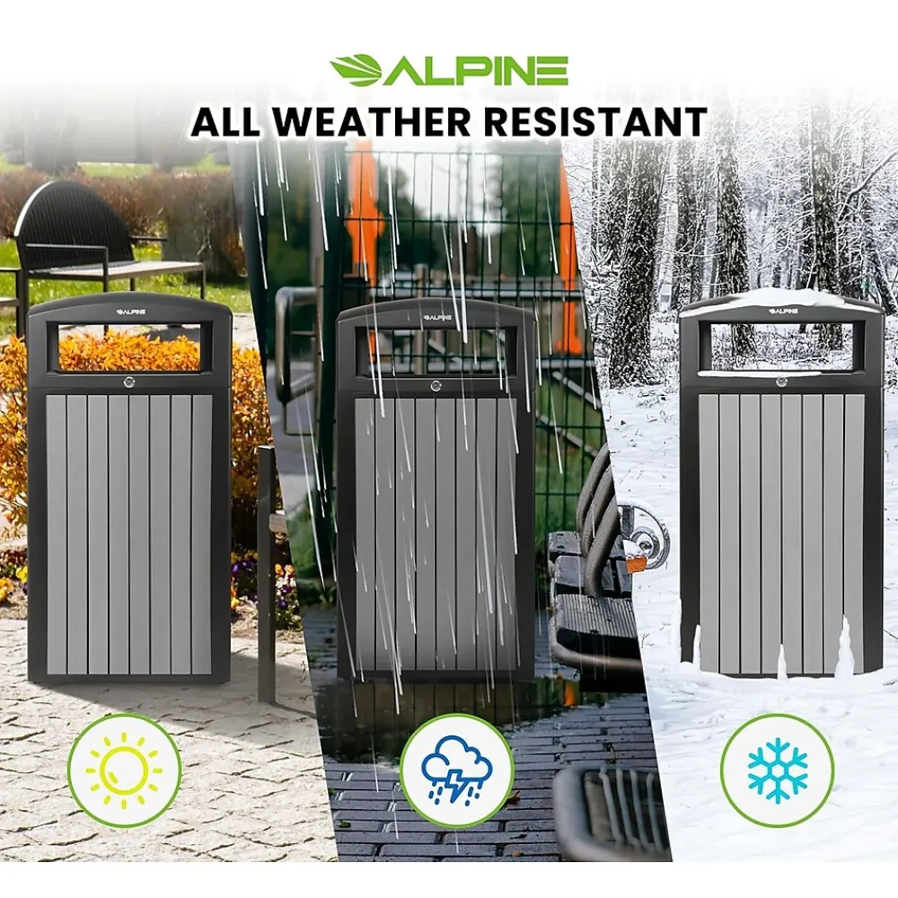 Steel Outdoor Trash Can with Dome Lid, 40 Gallon, (ALP471-40-WD-GRY)<Alpine Industries Discount
