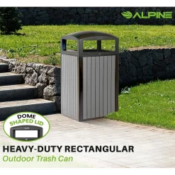 Steel Outdoor Trash Can with Dome Lid, 40 Gallon, (ALP471-40-WD-GRY)<Alpine Industries Discount