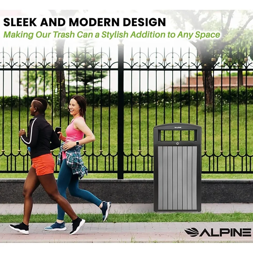 Steel Outdoor Trash Can with Dome Lid, 40 Gallon, (ALP471-40-WD-GRY)<Alpine Industries Discount
