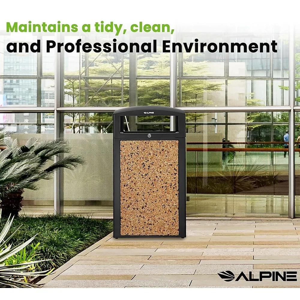 Steel Outdoor Trash Can with Covered Top and Open Sides, 40-Gallon, Black/Stone, 2/Pack (ALP472-40-STO-2PK)<Alpine Industries Best