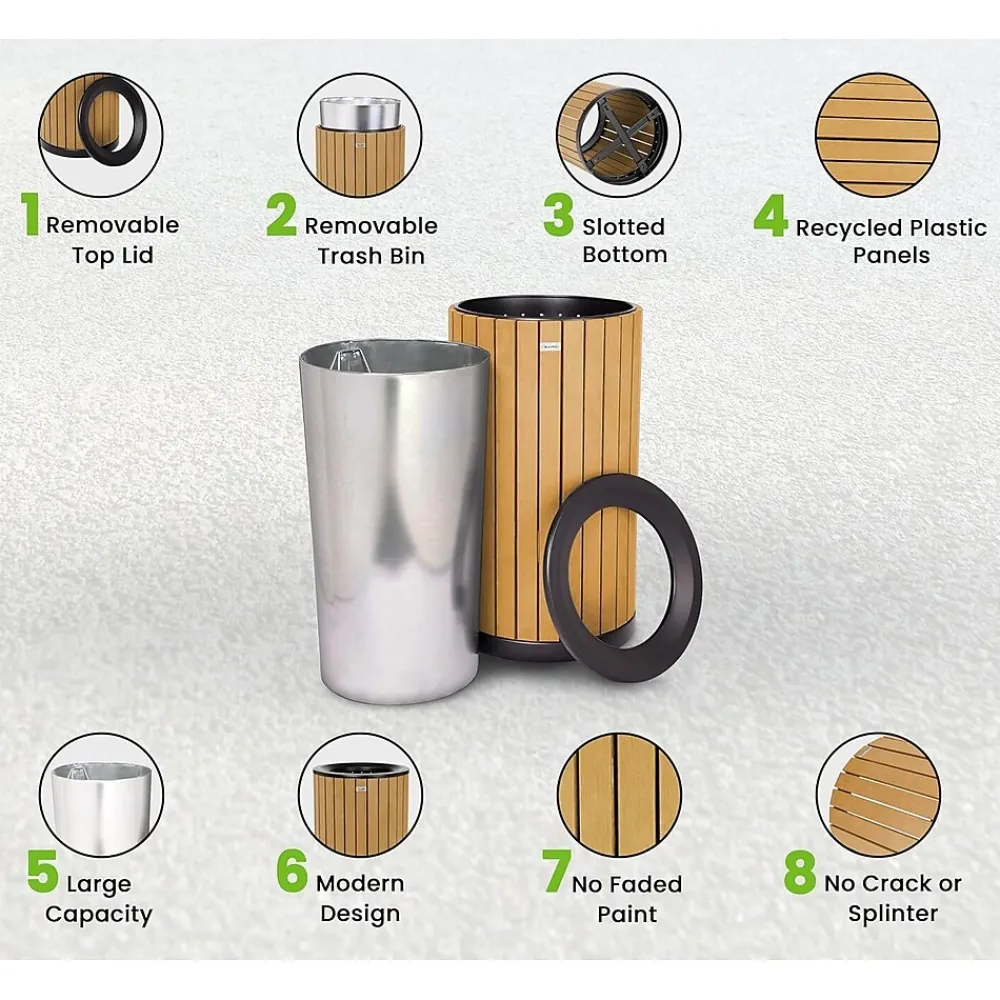 Steel Outdoor Trash Can with Open Lid, 32 Gallon, Cedar/Black (ALP4400-01-CD)<Alpine Industries