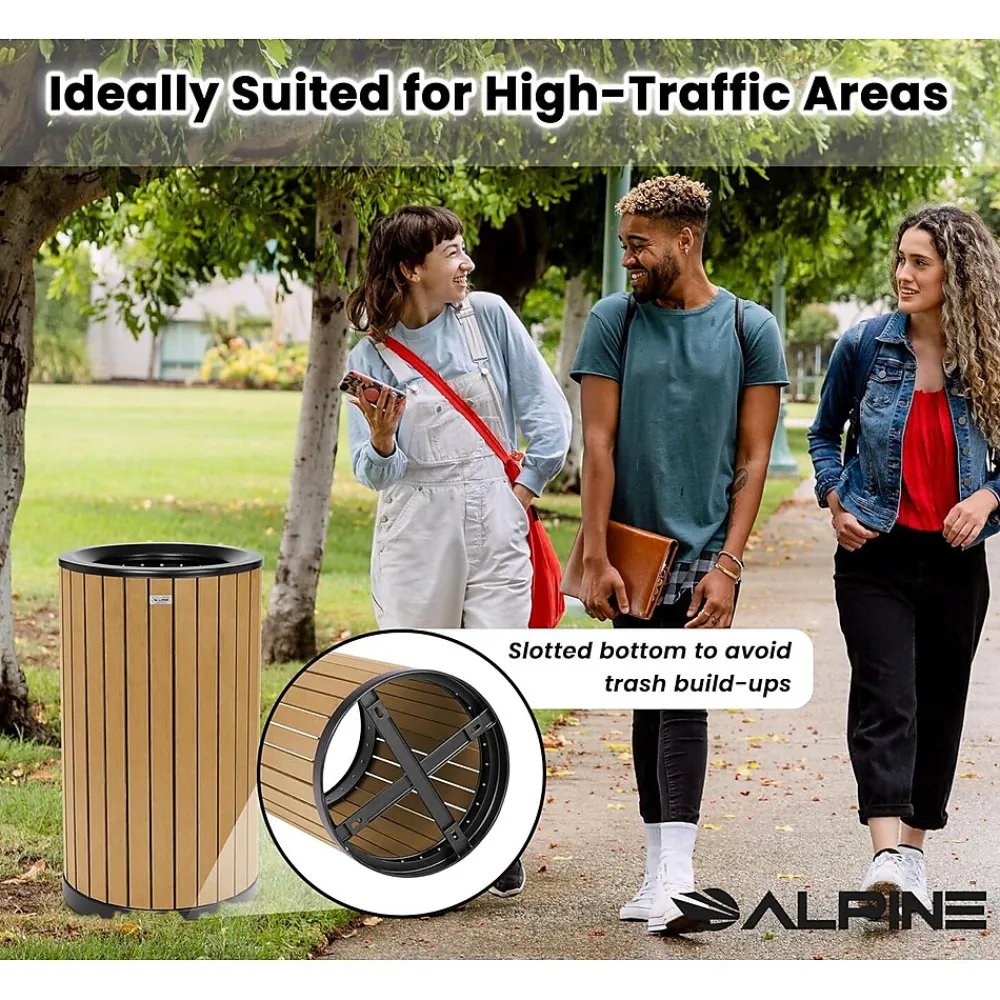 Steel Outdoor Trash Can with Open Lid, 32 Gallon, Cedar/Black (ALP4400-01-CD)<Alpine Industries