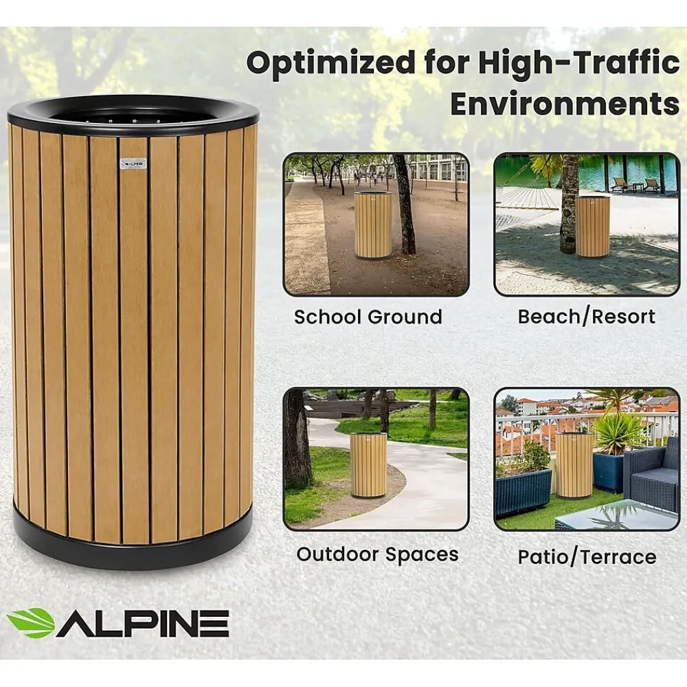 Steel Outdoor Trash Can with Open Lid, 32 Gallon, Cedar/Black (ALP4400-01-CD)<Alpine Industries